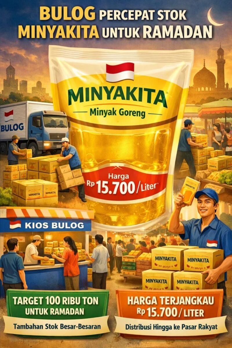 Perum Bulog bergerak menambah stok Minyakita secara besar-besaran di seluruh pasar Indonesia. (Ilustrasi: Kitani.id)