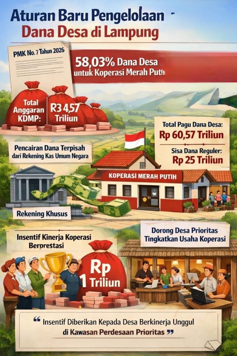 Aturan baru Dana Desa 2026 mewajibkan alokasi 58,03% untuk Koperasi Merah Putih (KDMP). (Ilustrasi: Kitani.id)