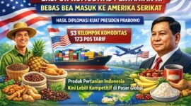 Kesepakatan dagang terbaru resmi membebaskan bea masuk menjadi 0% untuk 173 pos tarif komoditas pertanian di pasar Amerika Serikat (AS).(Ilustrasi: Kitani.id)
