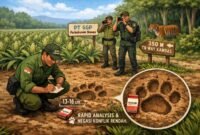 Balai Konservasi Sumber Daya Alam (BKSDA) turun tangan memeriksa tapak kaki harimau Sumatra. (ilustrasi: Kitani.id)