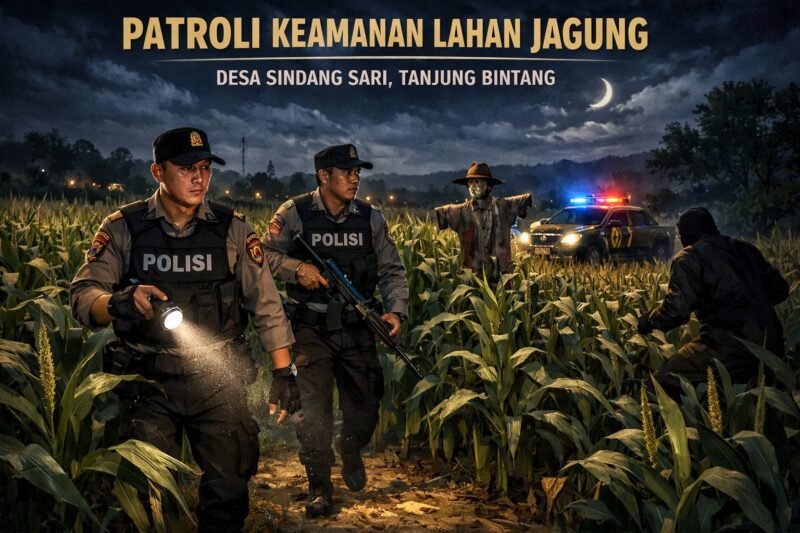 Ilustrasi personil Polsek Tanjung Bintang menyisir area lahan ketahanan pangan. (ilustrasi: Kitani.id)