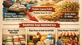 Perang di Timur Tengah dan pembatasan ekspor dari Tiongkok memicu lonjakan harga minyak serta bahan baku pupuk global (fosfat & kalium). (ilustrasi: Kitani.id)