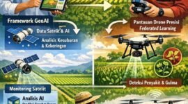 Penerapan teknologi GeoAI (GIS, AI, dan penginderaan jauh) serta Federated Learning untuk mengawasi lahan secara otomatis.(Ilustrasi: Kitani.id)