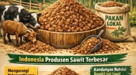 Diversifikasi pakan menggunakan bungkil inti sawit sebagai sumber energi dan serat lokal. (Ilustrasi: Kitani.id)