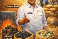 Inovasi pengolahan sekam menjadi arang atau produk turunan bernilai ekonomi dengan sentuhan teknologi modern. (Ilustrasi:ist)