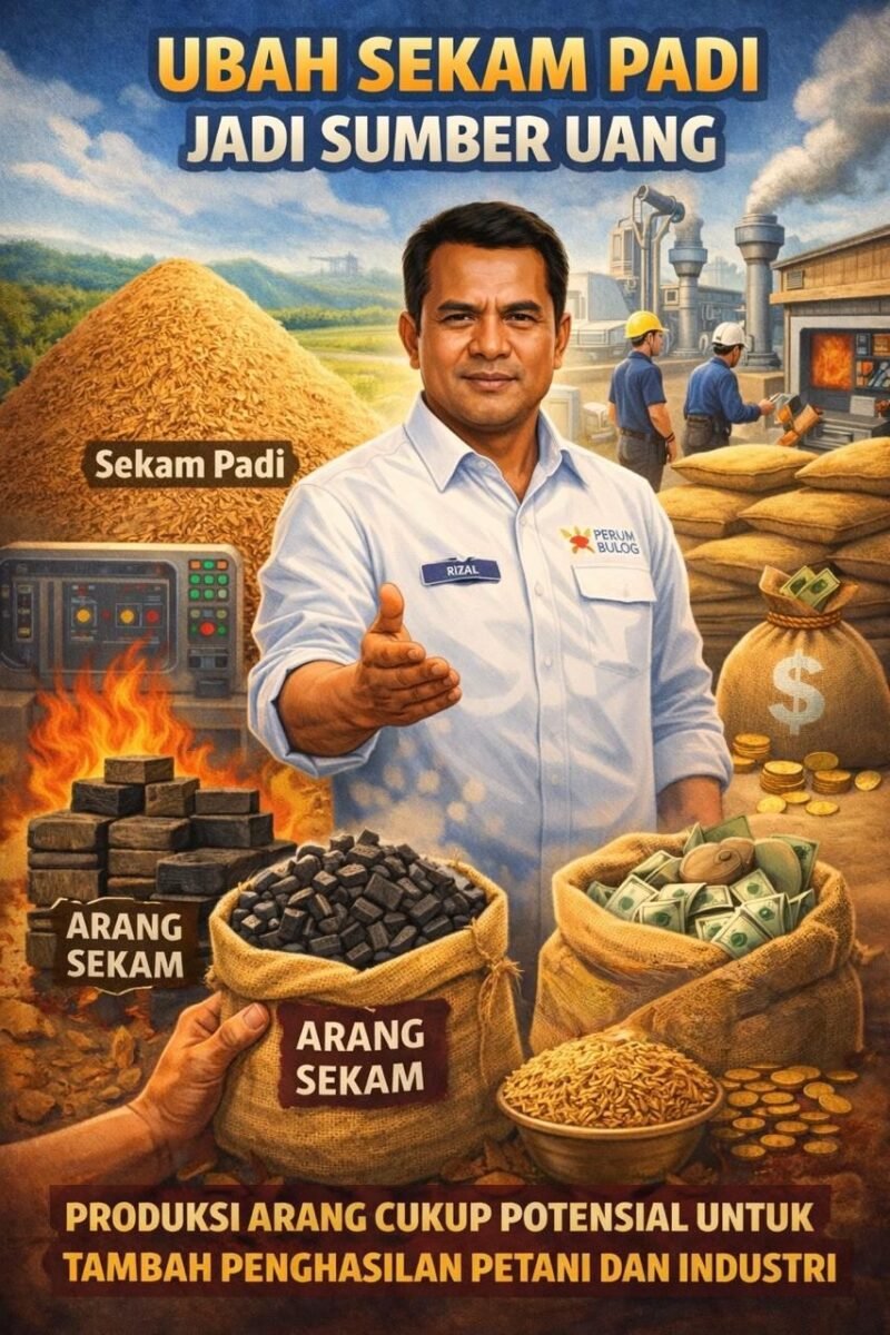 Inovasi pengolahan sekam menjadi arang atau produk turunan bernilai ekonomi dengan sentuhan teknologi modern. (Ilustrasi:ist)