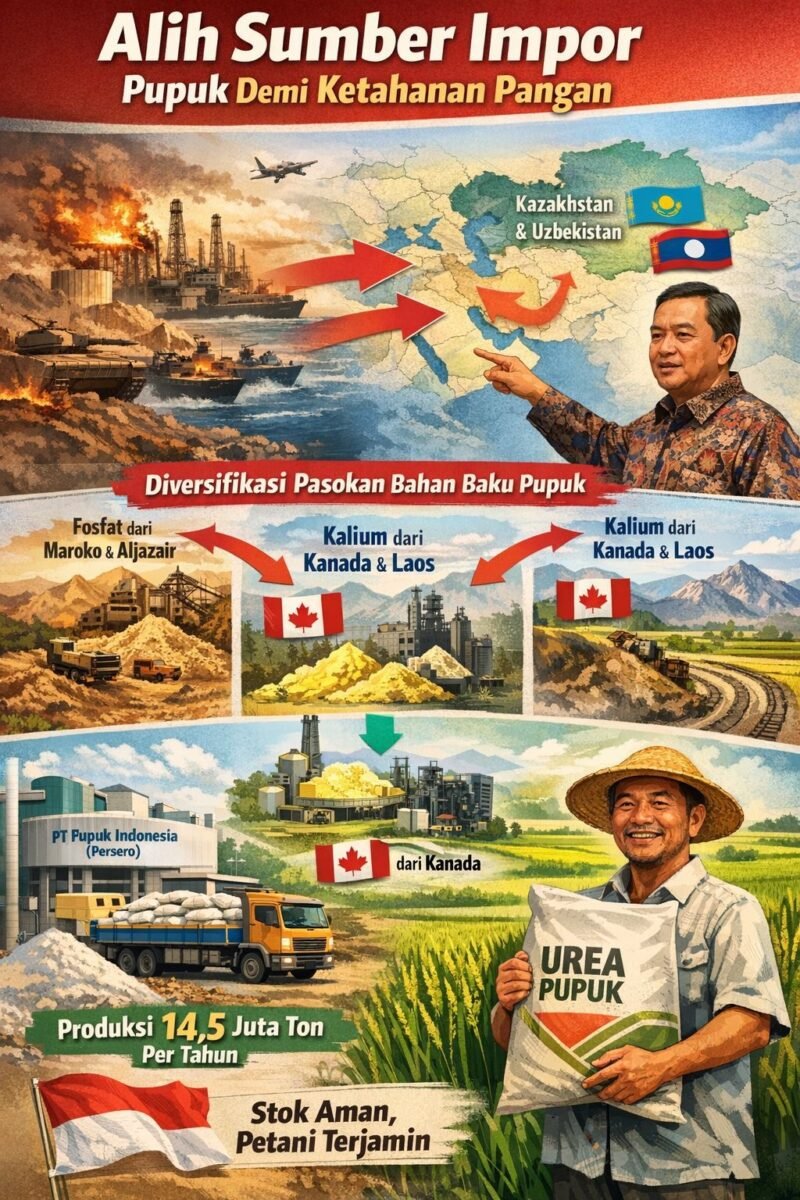Pemerintah mengalihkan sumber impor ke Asia Tengah (Kazakhstan & Uzbekistan) dan mengandalkan pasokan dari wilayah non-konflik.(Ilustrasi: Kitani.id)