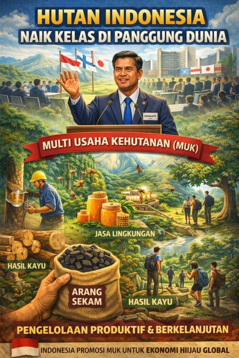 Penerapan strategi Multi Usaha Kehutanan (MUK) yang mengintegrasikan hasil hutan bukan kayu, jasa lingkungan, hingga wisata alam. (Ilustrasi: ist)