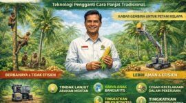 Penggunaan alat panjat kelapa inovasi dari Institut Teknologi Sepuluh Nopember (ITS).(Ilustrasi: ist)
