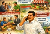 Distribusi pangan pasar rakyat dengan melibatkan koperasi.(ilustrasi: Kitani.id)