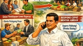 Distribusi pangan pasar rakyat dengan melibatkan koperasi.(ilustrasi: Kitani.id)