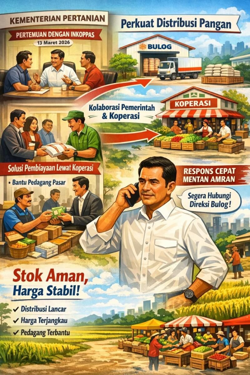 Distribusi pangan pasar rakyat dengan melibatkan koperasi.(ilustrasi: Kitani.id)