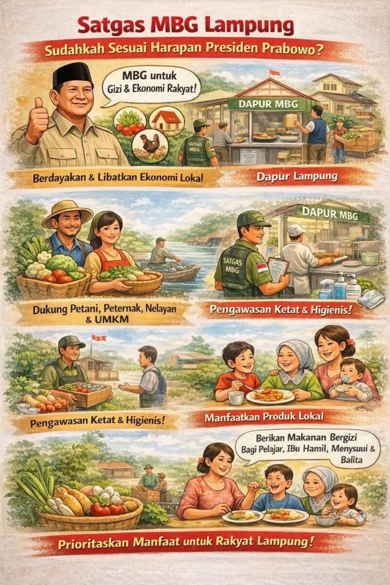 Penguatan fungsi pengawasan Satgas MBG Provinsi Lampung untuk memastikan SPPG tidak hanya mengejar kuantitas, tetapi menjaga standar kualitas dan keterlibatan ekonomi rakyat.(ilustrasi: Kitani.id)