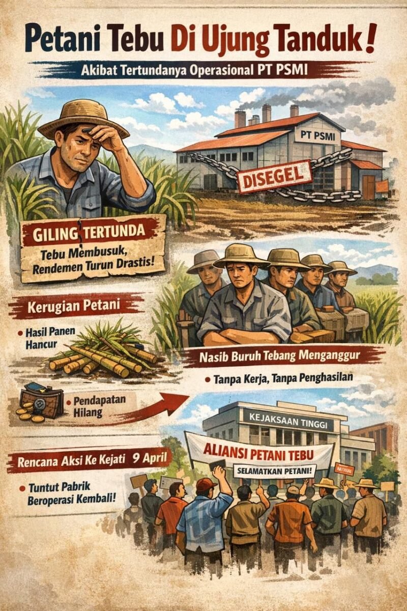 Petani menuntut agar proses hukum tidak menghentikan operasional pabrik dan berencana menggelar aksi damai ke Kejati pada 9 April mendatang.(Ilustrasi: Kitani.id)